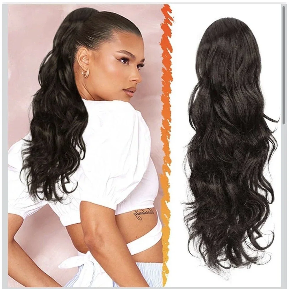 BARSDAR Tape-In BARSDAR Claw Clip Ponytail Extension  Curly Wavy Dark Brown